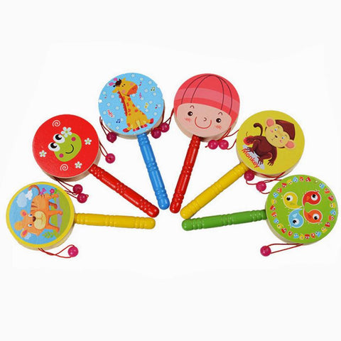 Wooden Rattle Pellet Drum Cartoon Musical Instrument Toy for Child Kids Gift Rattle-Drums Kids Toy