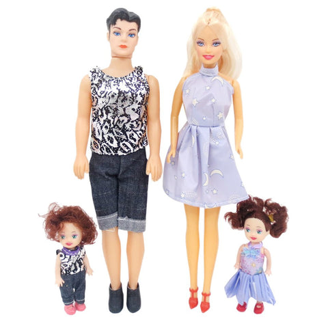 4Pcs Baby Dolls Father+Mother+2 Kids Dress Up Kit Children Toys Kids Toys 4 People Family Dolls Suit Removable Joints